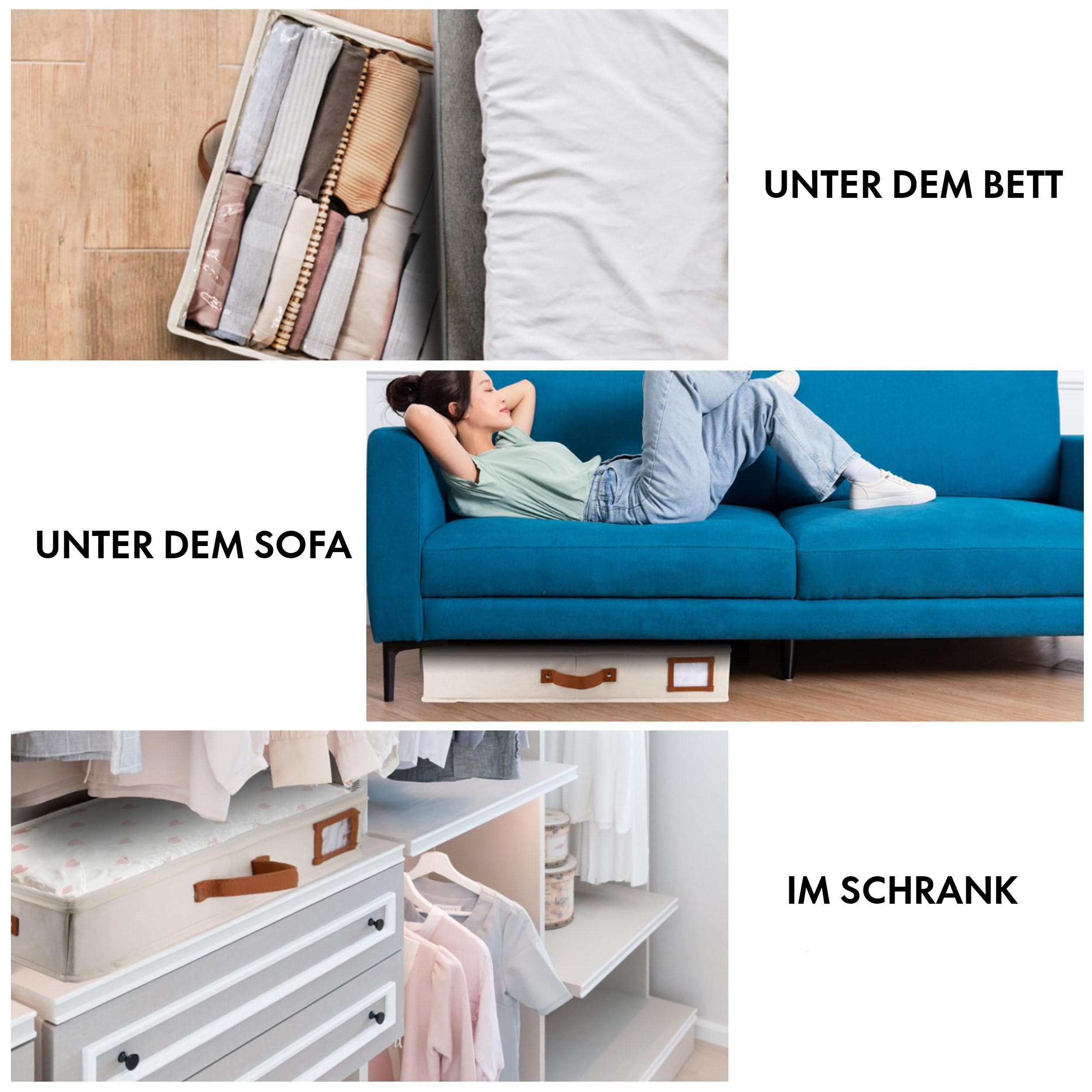 HOMELUX THEORY Unterbett-Aufbewahrungsbehälter, Schlafzimmer unter dem Bett, Schublade, Organizer mit Behältern und Deckeln, mittlere Unterbett-Kleidung, ideal für Decke, Stoff und Schuhe, Elfenbein,