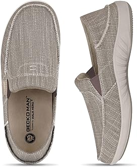 Mens Slip On Shoes, Canvas Mens Loafers with Arch Support, Orthopedic Mens Boat Shoes for Plantar Fasciitis, Indoor & Outdoor Walking Slippers Shoes for Pain Relief