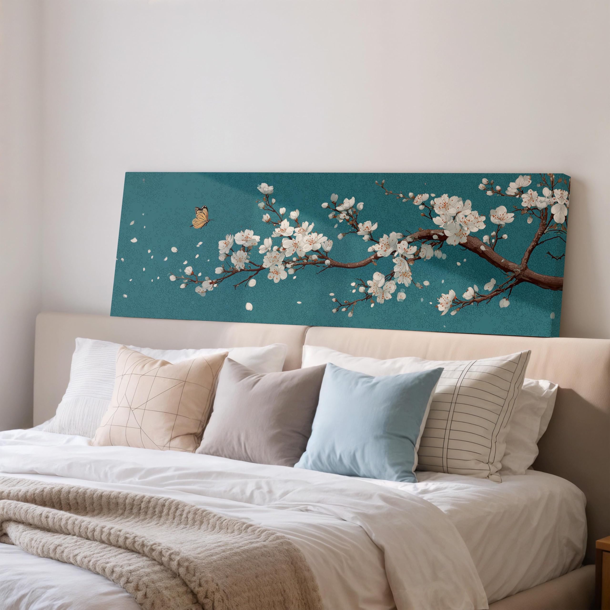 XBTYKPB Aesthetic Flower Canvas Print, Japandi Wall Art, Long Narrow Decor, Wide Panoramic Framed Artwork, Large Zen, Bedroom(65x195cm/Frameless)