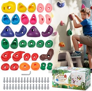 32Pcs Rock Climbing Holds for Kids, Climbing Wall Grips for Playground | Hold Up to 230lbs, Rock Climbing Wall Pieces Indoor and Outdoor, Playset Accessories for Kids Adults, Single Hole, Age 3+