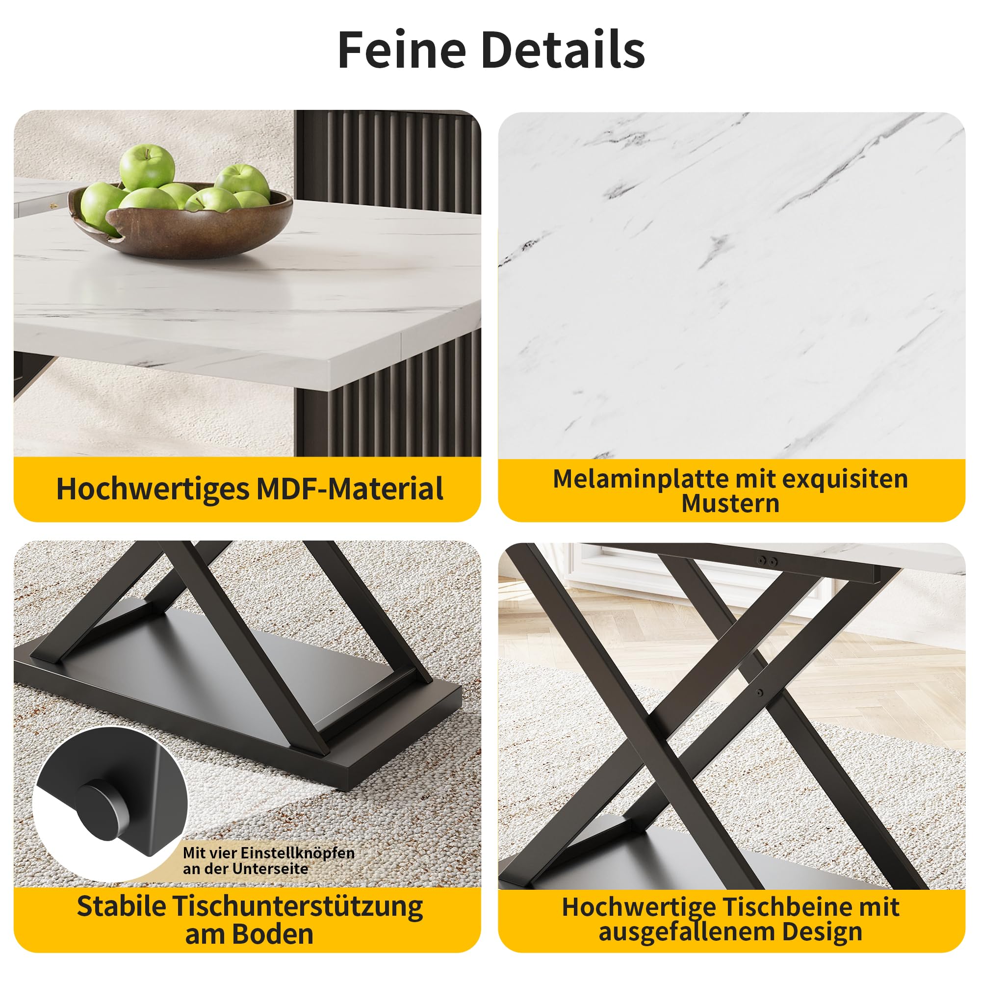 Merax Ausziehbarer Esstisch(120-160×80cm), rechteckiger Marmor Esstisch für 6-8 Personen, für Küche und Wohnzimmer, Marmor