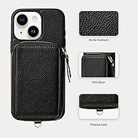 Vista 5 de ZVE Funda tipo cartera para iPhone 13 con pulsera, funda de cuero con cremallera con ranuras para tarjetas con bloqueo RFID tipo monedero, funda