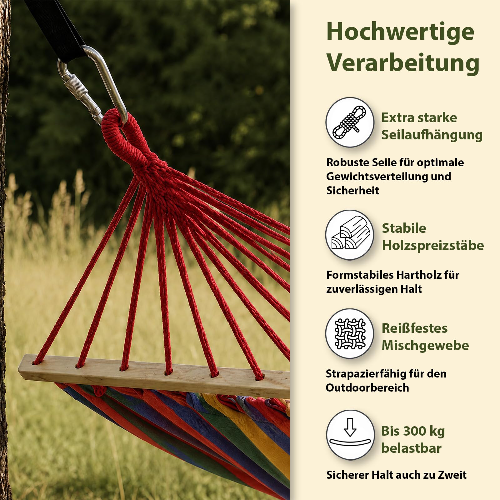 BB Sport Stabhängematte 240 x 150cm Hängematte inkl. 2 Kissen max. 300 kg 2 Personen Doppelhängematte Outdoor, Farbe:Jamaica