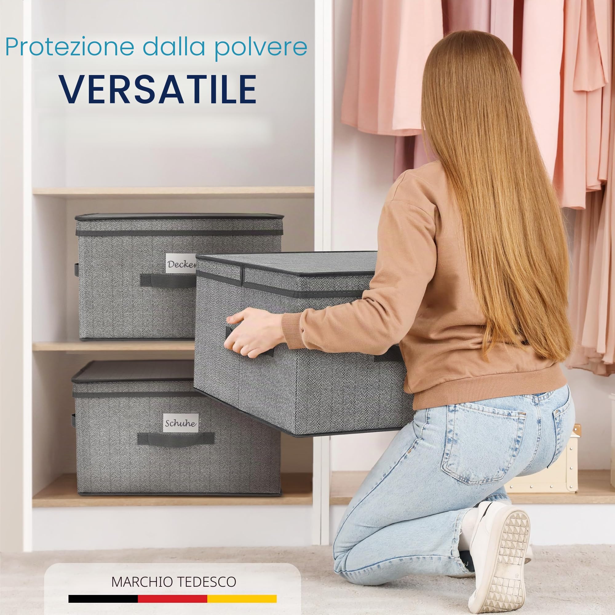 TOPP4u Grande scatola portaoggetti con coperchio, 2 x – 40 x 50 x 25 cm – 50 l – scatola pieghevole extra grande per armadio & scaffalatura – grigio beige – set da 2 pezzi