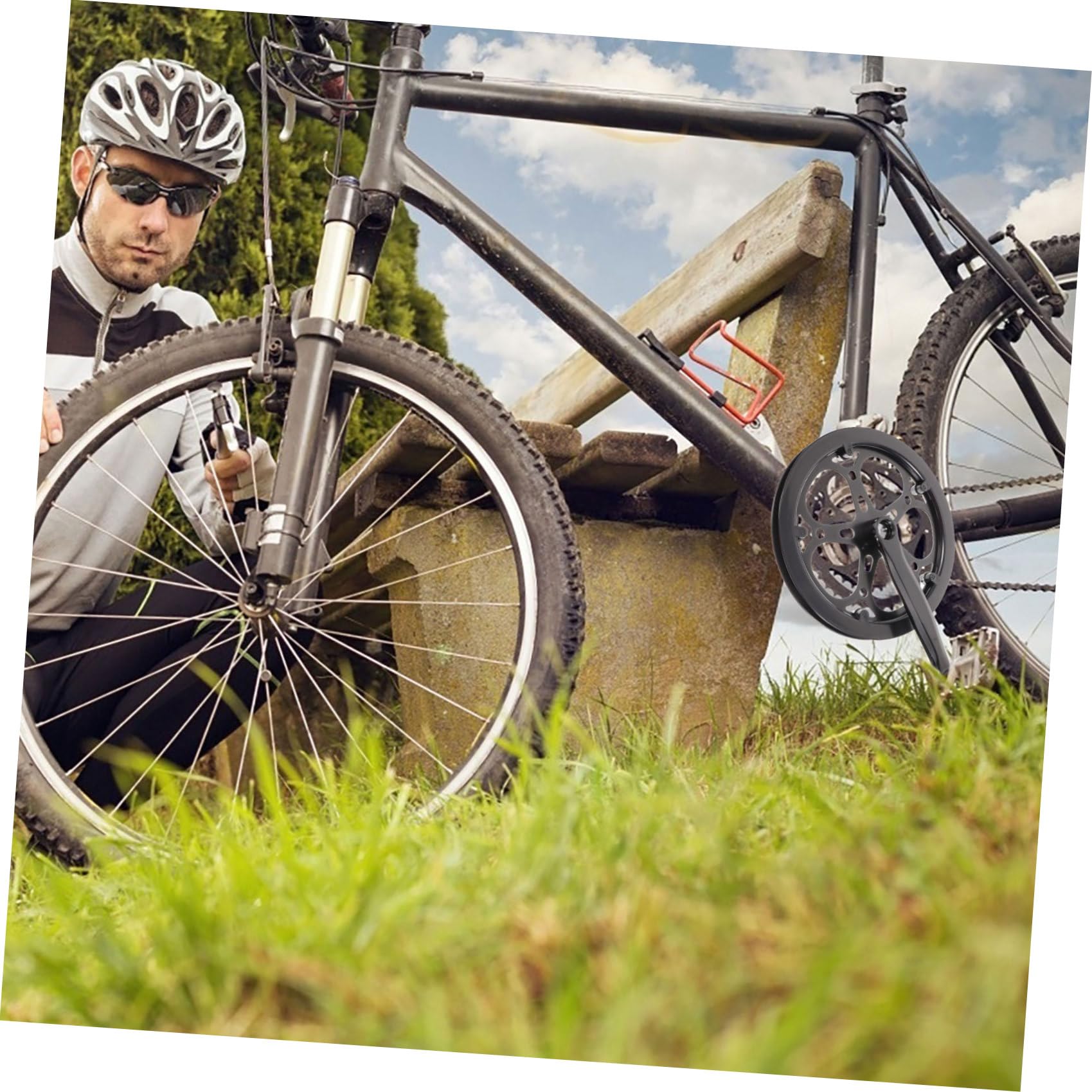 Alasum Guarnitura Singola per Bici Catena 52t in Ferro, Resistente all'Usura, Braccio Pedivella 170mm, Facile da Installare, Accessorio per Biciclette Nere