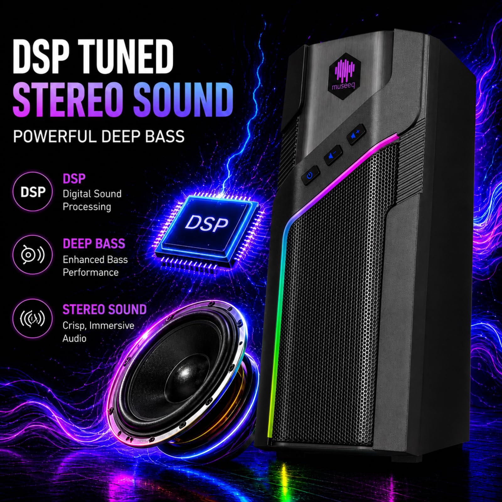 W-206RE Altoparlanti per PC desktop, luci RGB Bluetooth | 21 modalità RGB, suono stereo chiaro, Bluetooth, alimentazione USB, AUX da 3,5 mm e controllo touch per monitor