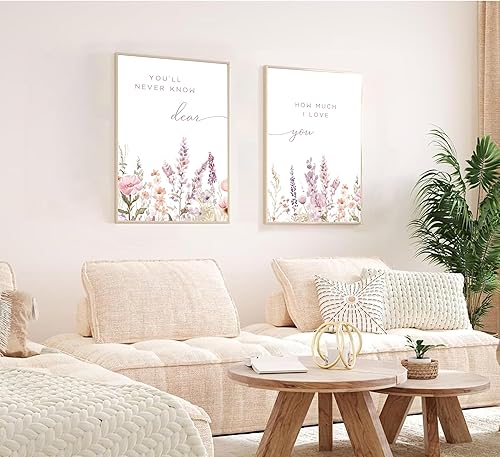 Miniatura 4 de KADEYEE 2 piezas de arte de pared de flores silvestres para guardería, flores bohemias, frases botánicas, pinturas para decoración de pared, cuadros