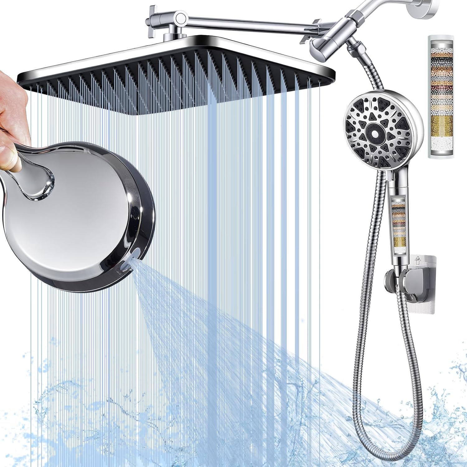 Ducha de lluvia con filtro y rociador de mano 14 pulgadas