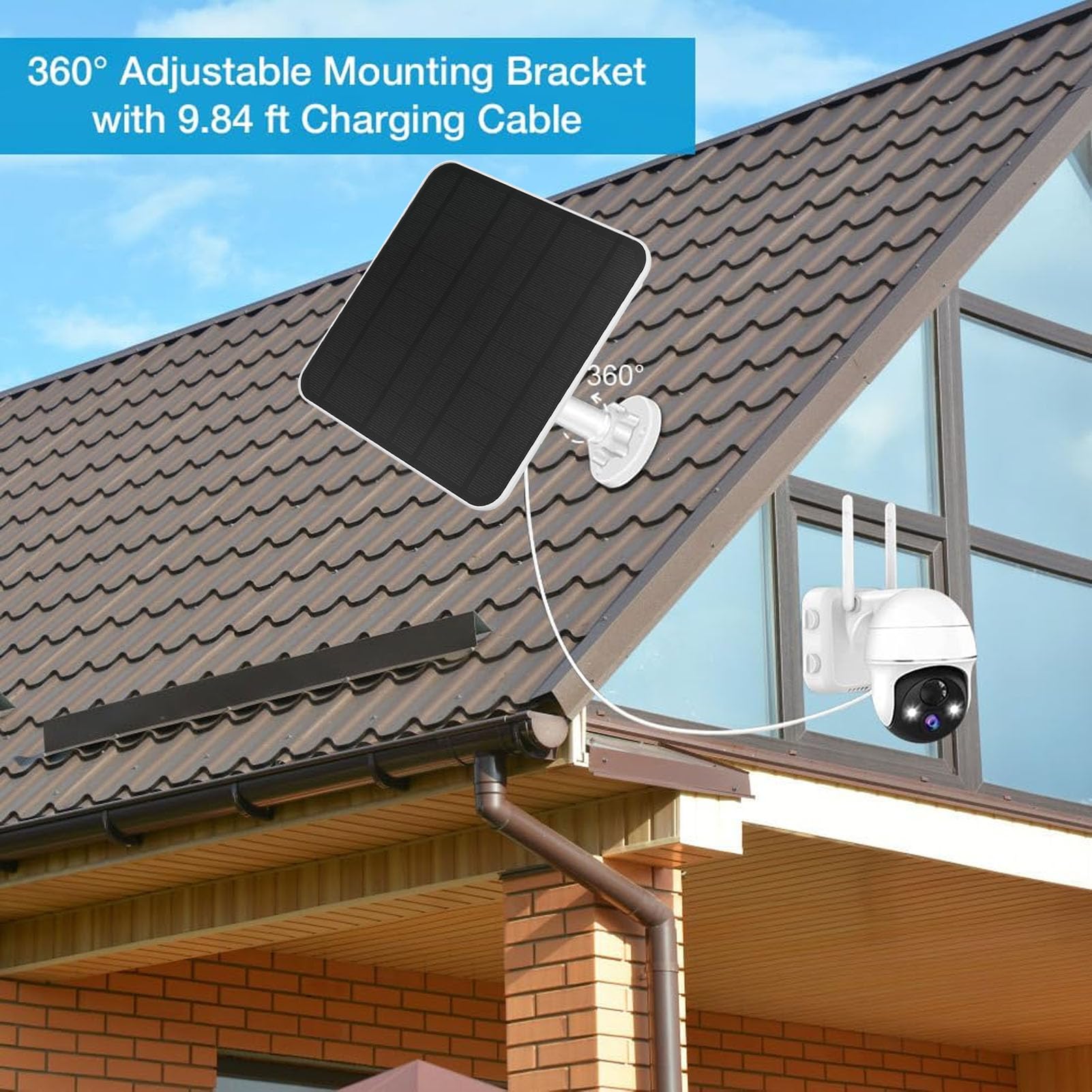 LICAEVEY Lot de 2 panneaux solaires 12 W pour Ring Spotlight Cam Plus Pro, caméra collante, étanche IP65 avec câble de 3 m, charge efficace pour caméra de sécurité extérieure à alimentation continue