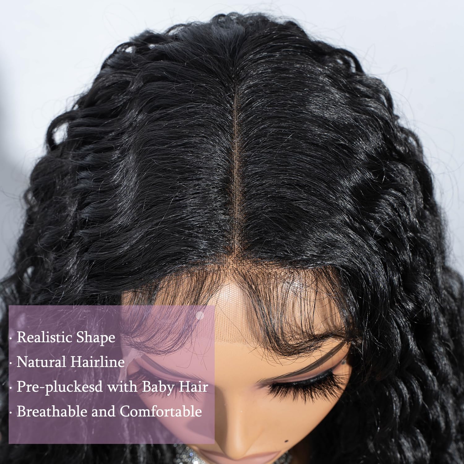 Joedir 32" Negro Largo Profundo Rizado Ondulado Encaje Frente Pelucas Sintéticas HD Transparente Glueless Lace Wigs