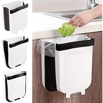 Foldable Kitchen Bin Hanging Waste Bin for Cabinet Door Kitchen Hanging Foldable New Generation 9L for Cabinet Door Kitchen Vehicle Toilet Bathroom Living Room White