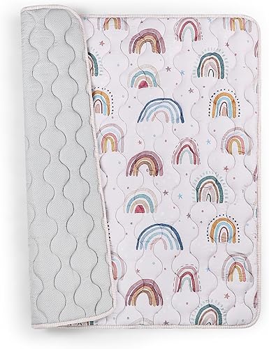 Tapete de juego para bebé para piso, tapete acolchado de 50 x 50 pulgadas para bebé, tapete suave para gatear, antideslizante, arcoíris rosa