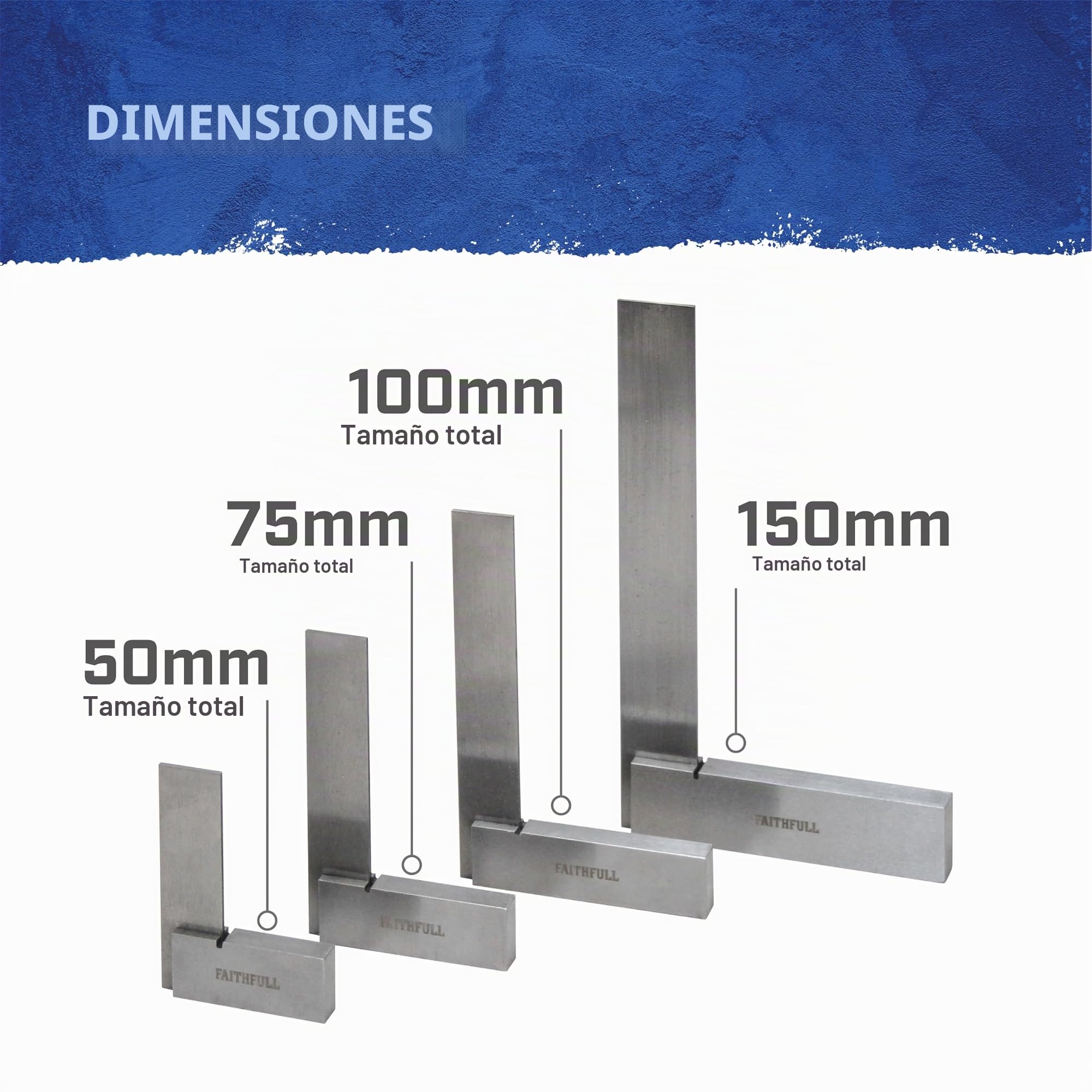 Faithfull Fairesset4 Lot de 4 équerres d'ingénieur 50,75,100,150 mm dans un coffret de présentation en bois