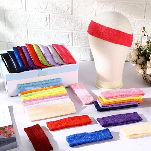 Miniatura 6 de Jiuguva 240 diademas deportivas a granel para mujeres y hombres, coloridas diademas elásticas suaves de los años 80 y 90, bandas elásticas que