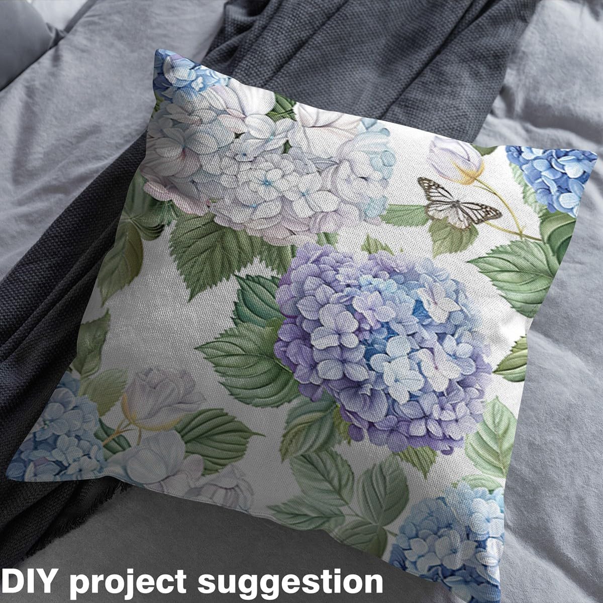 Hydrangea Fabric by The Yard 3D Blooming Flowers Garden Plants Fabric for Sewing Lovers Wild Butterfly Watercolor Gradient Floral Fabric for Room Decor and DIY Upholstery 3 Yards,108" L x 59" W