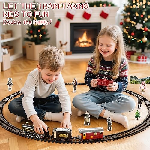 Miniatura 2 de Juego de tren para niños pequeños de 3 a 4 años, trenes de aleación eléctrica con pista, luz, sonido y escena, juegos de tren de Navidad para