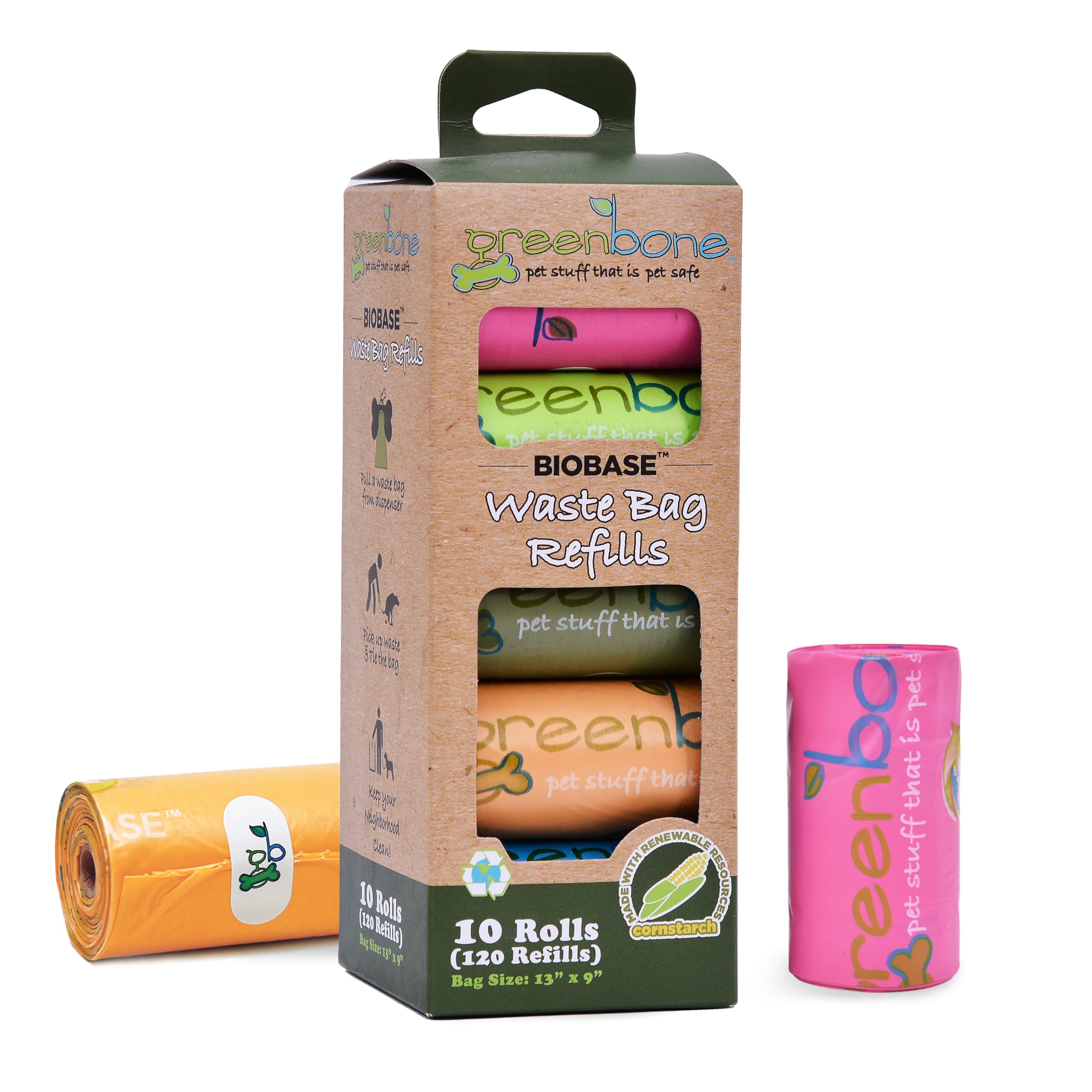 Biobase Dog Poop Bags – 4 Rolls, 48 Bags Total, 9x13 Inches, Cornstarch-Based, Leak-Proof, Fits Most Dispensers
