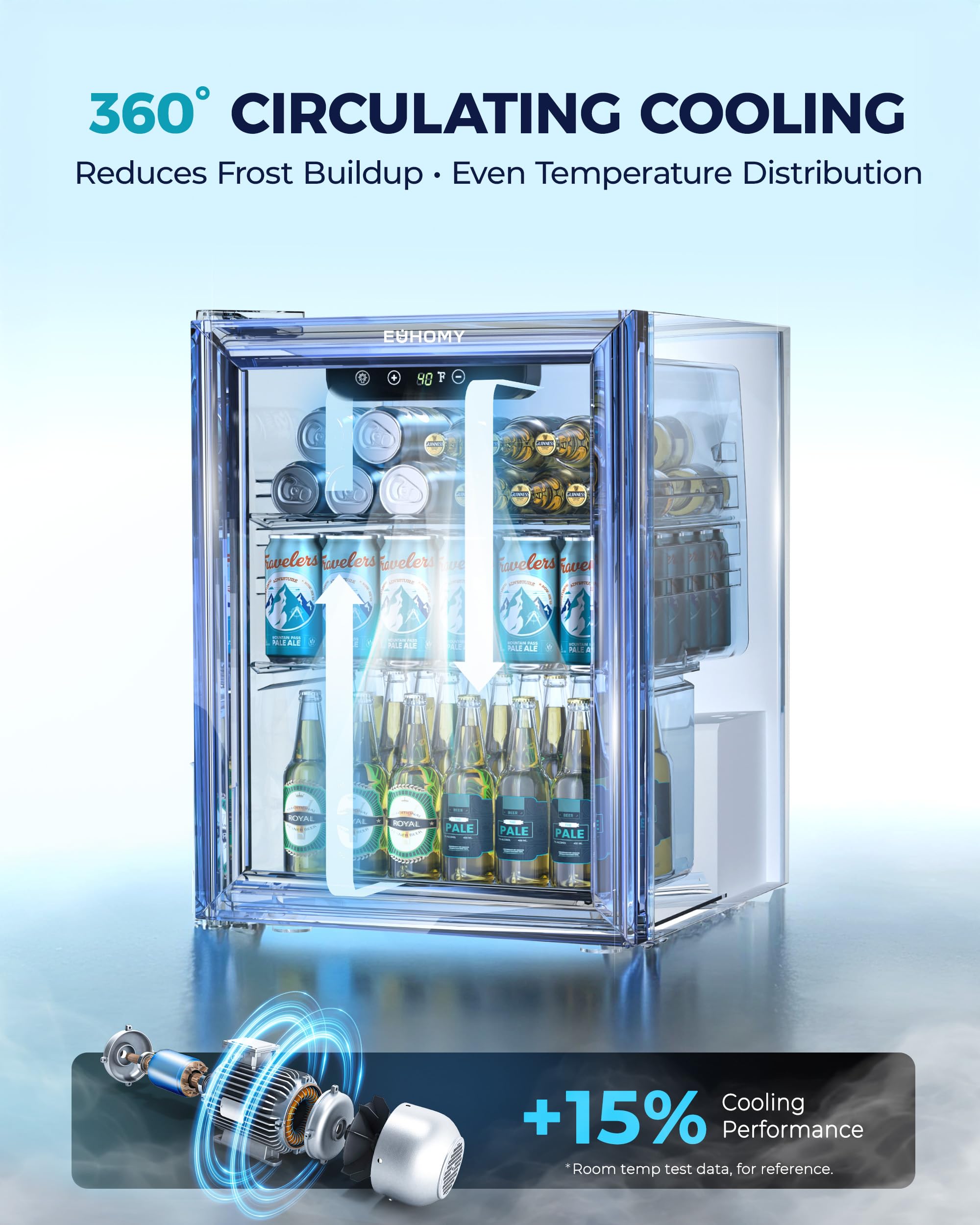 Euhomy Beverage Refrigerator Cooler - 68 Can Mini Fridge With Glass Door For Soda, Beer, Wine, Small Refrigerator With Digital Temperature Control And Adjustable Shelves For Home Office Bar, 1.7 Cu.Ft on Fridge.com - View 5
