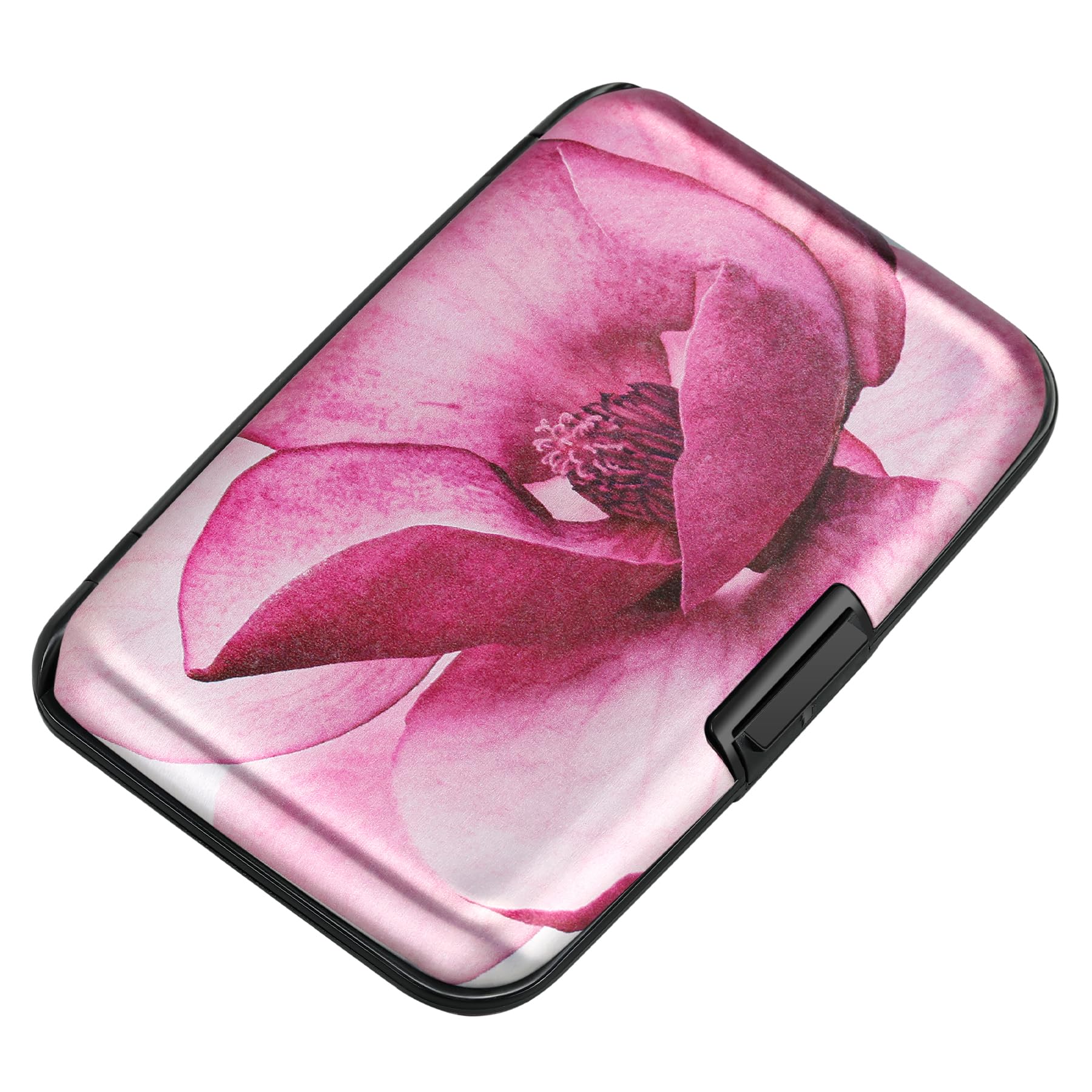ELFISH Mini RFID Aluminum Wallet Credit Cards Holder Business Card Case Metal ID Case for Men Women(Pink Magnolia)