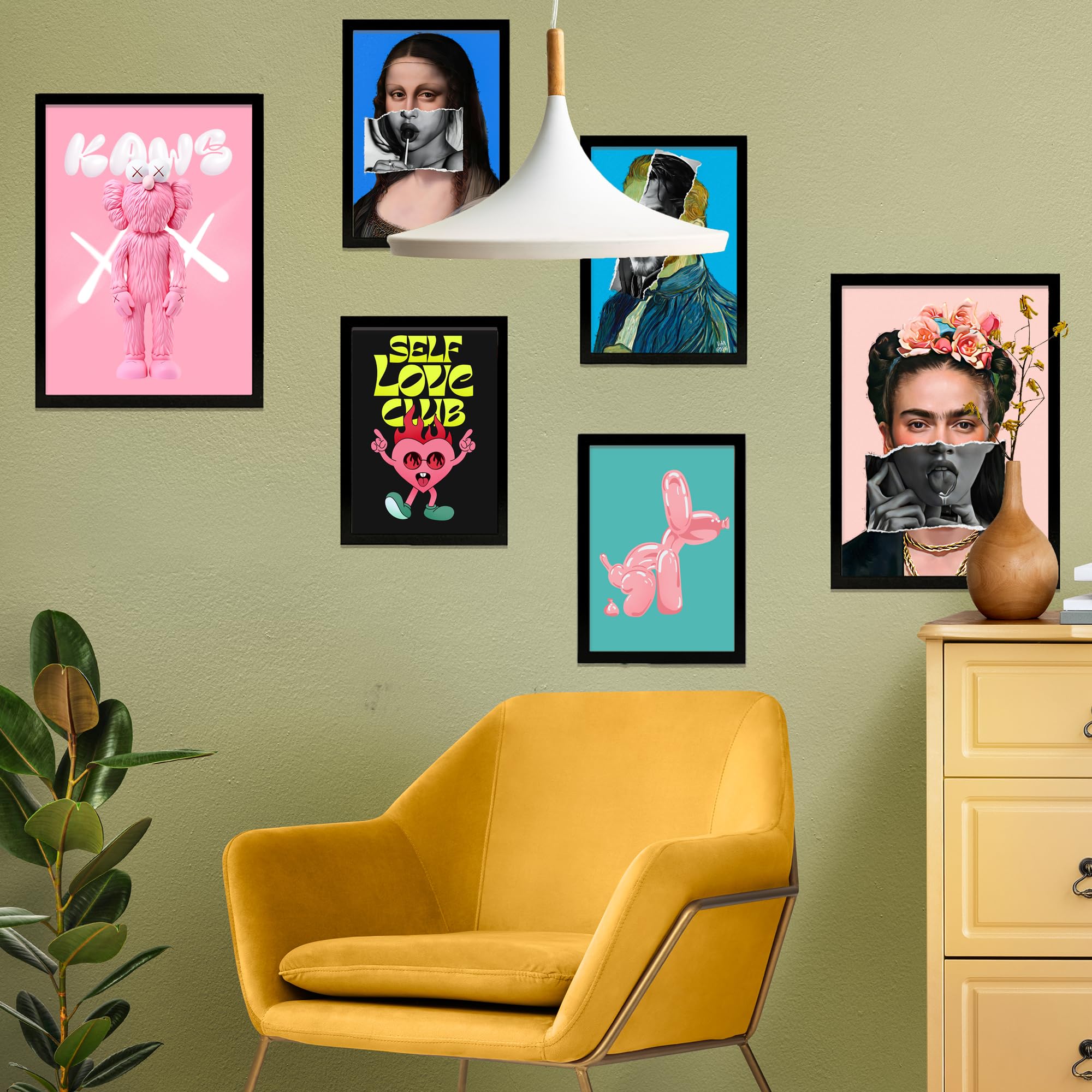 Nacnic Set of 6 Iconic Frida Van Goght Mona Lisa Pop Art Posters with design illustration to decorate the walls of home. Rooms - Image 3