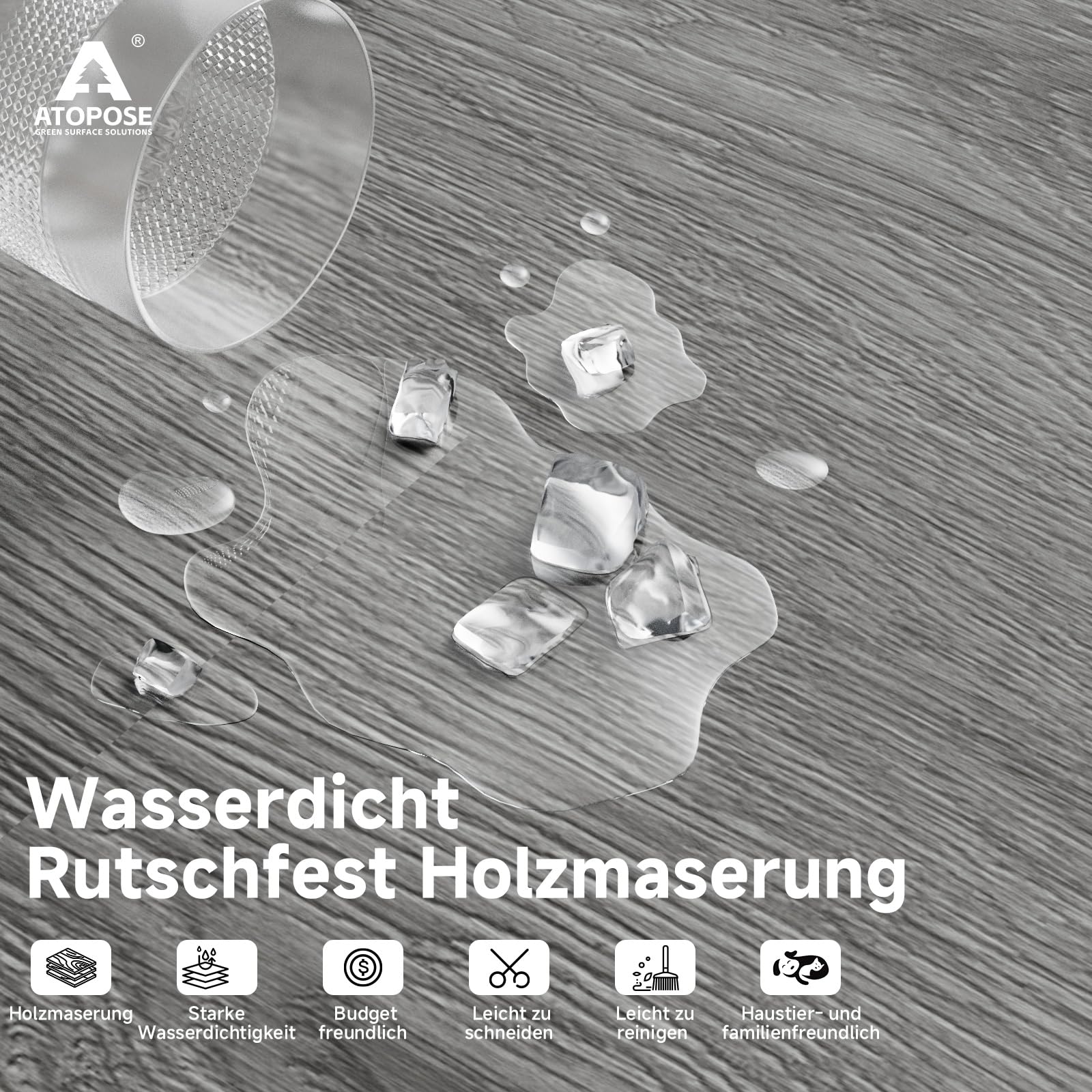 ATOPOSE PVC Bodenbelag Selbstklebend | Klick Vinylboden Holzoptik | 1,5 mm dick, 36 Bodenplatten, für eine Fläche von 5,02 m² | Wasserdicht & Einfache DIY Verlegungfür Küche Bad Wohnzimmer