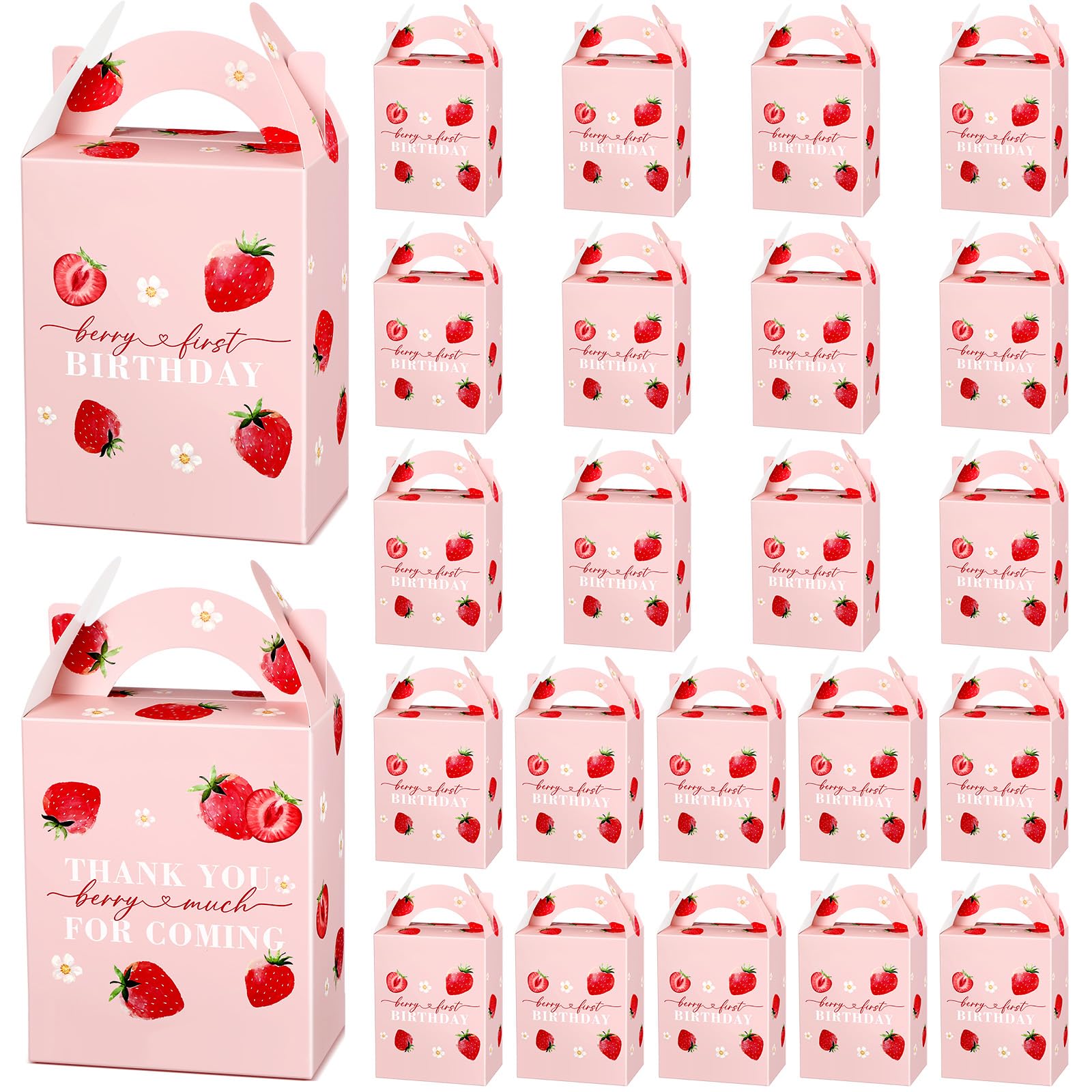 Sinload 12 Pack Strawberry Party Favor Berry First Birthday Treat Box Sweet Strawberry Gift Candy Goodie Box Summer Fruit Present Bag for Sweet One Birthday Baby Shower Decor Supplies