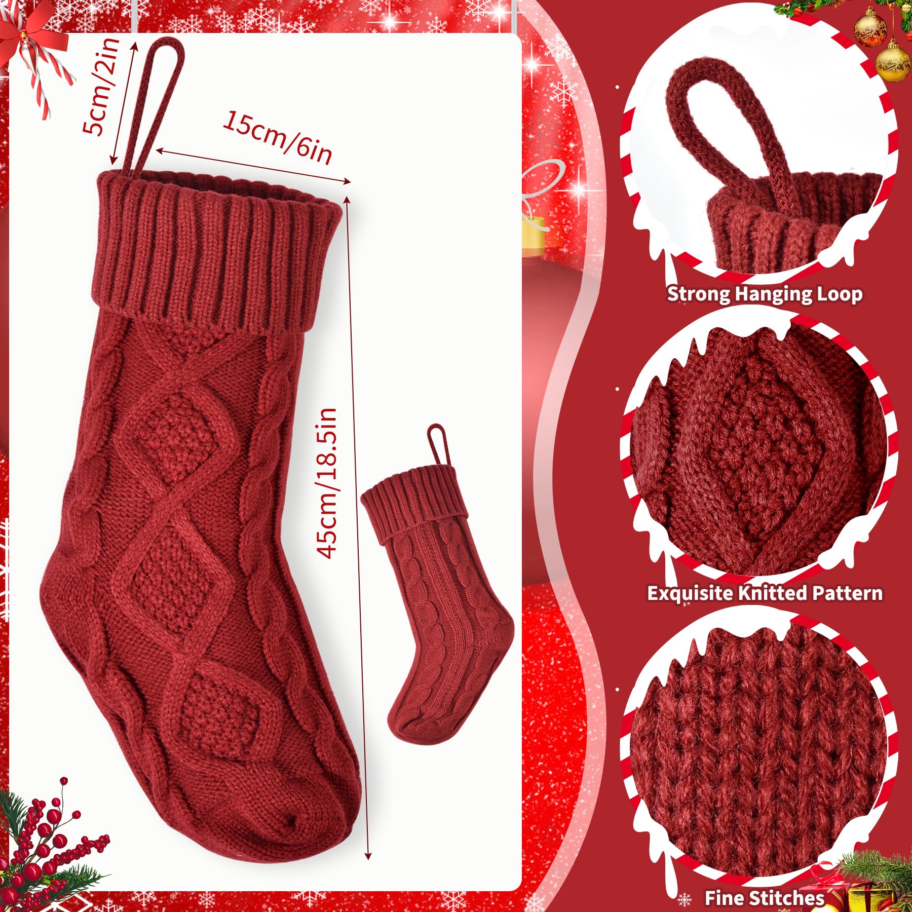 Paquete de 4 medias de Navidad personalizadas con etiquetas de muñeco de nieve, juego de 4 medias familiares con nombre personalizado para Navidad, medias de Navidad de punto trenzado grandes de 18