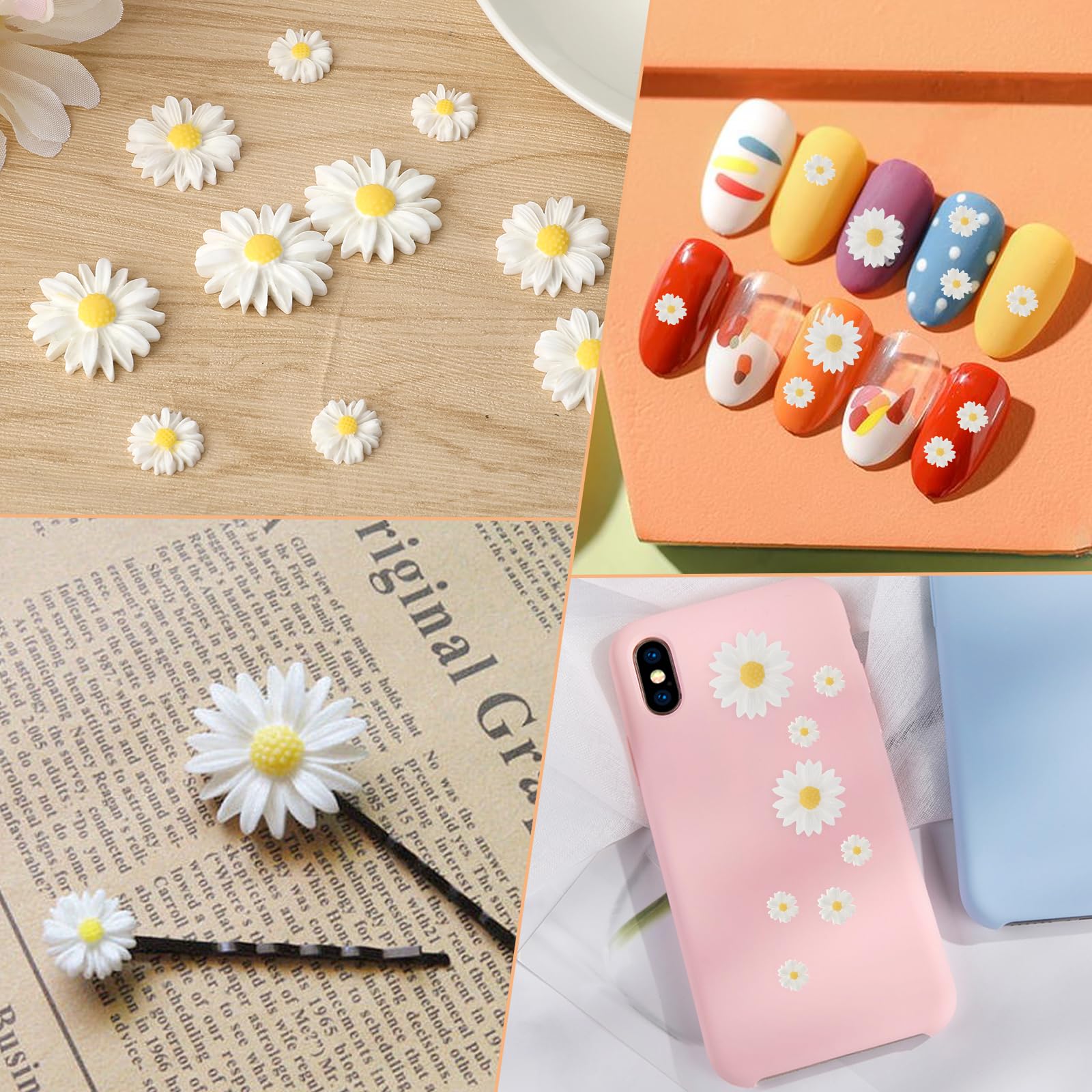 120 Stück Mini Harz Gänseblümchen - Weiße Kunstblumen In 5 Größen Für Deko & Basteln