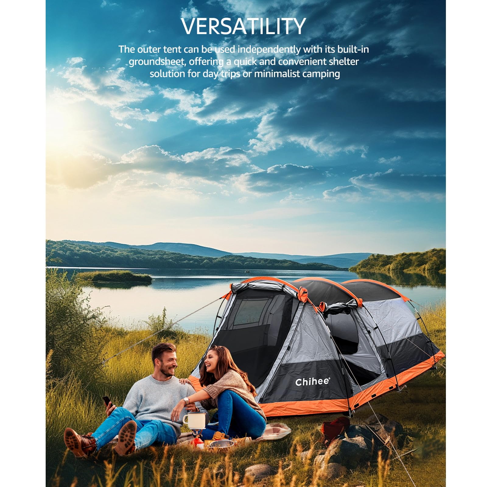 Chihee Tiendas de Camping Tienda Túnel Tienda Familiar 4 Personas con 2 Puertas Tienda de campaña Resistente a la Intemperie Tienda 4 Estaciones Doble Suelo Impermeable Porche con mosquitera Bolsa