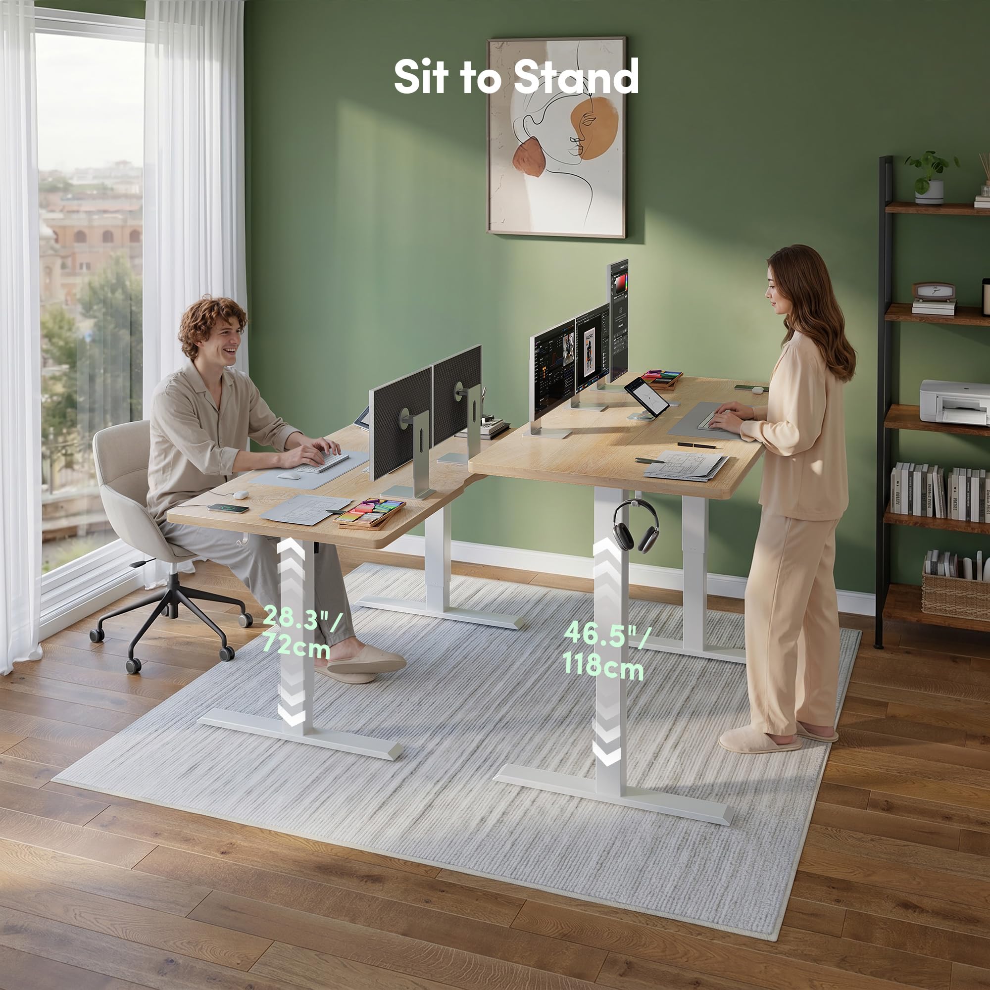 FEZIBO Höhenverstellbarer Schreibtisch mit USB-A und USB-C-Ladeanschlüssen, 160 x 80 cm Schreibtisch Höhenverstellbar Elektrisch, Ergonomischer Steh-Sitz Tisch für Heimbüro, Standing Desk, Eiche