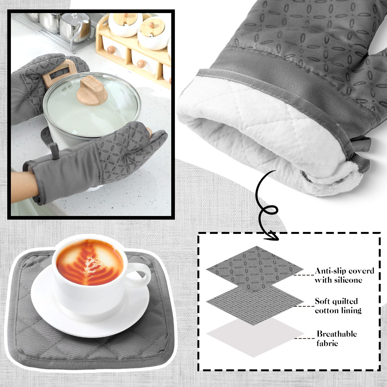 LemonRoad Juego de 12 manoplas de horno, paños de cocina con soportes para ollas, juegos de toallas de cocina, guantes de horno, almohadillas resistentes al calor con silicona para cocina, cocinar y