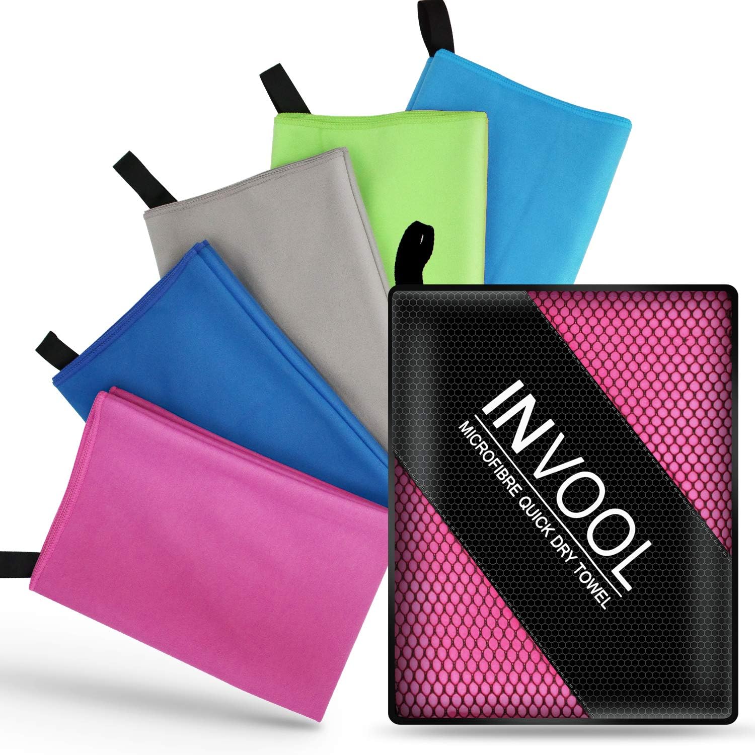 Microfiber Towel, 5 colours with carry bag - Quick Dry Towel for Travel, Camping, Fitness, Beach, Vacation, Fast Drying and Absorbent