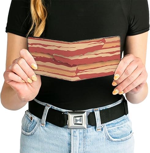 Miniatura 6 de Buckle-Down Billetera para hombre, plegable, apilada, tocino, cuero vegano, 4.0 x 3.5 pulgadas, Bacon, Buckle-down Billetera, plegable, tocino