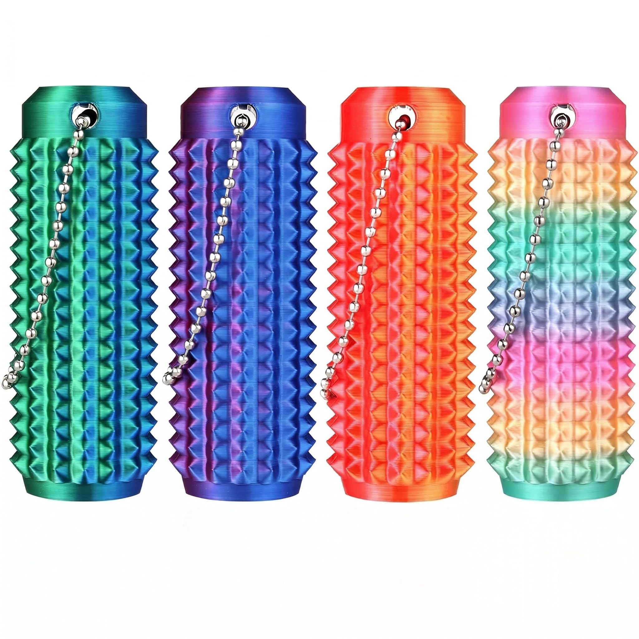 4PCS Spiky Fidget for Adults 3D Printed Pain Stim Fidget with Clicker Slider Spinner & Keychain Sensory Fidget Roller for Stress Relief Little Ouchies Fidget Keyring for Anxiety Focus (Orange)