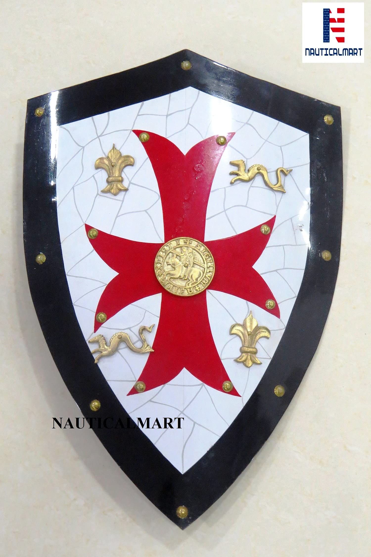 NauticalMart Knight Templar Royal Crusader Shield Red Cross w/Grid