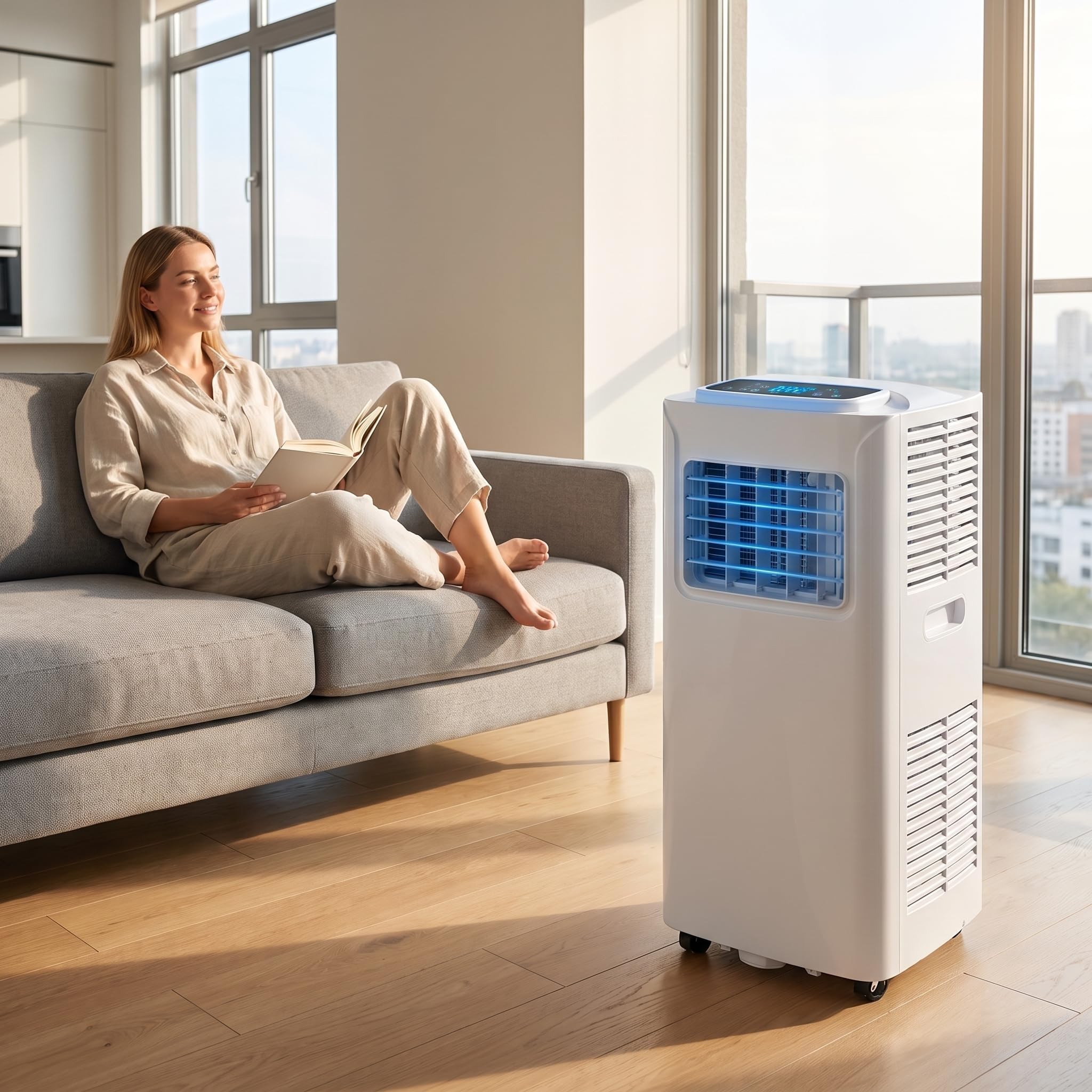 Klimaanlage, Energieeffizient, | 2 Kühlgeschwindigkeiten, 24-Stunden-Timer, Digitalanzeige, Ventilator for Zuhause, große Räume(7000 BTU)