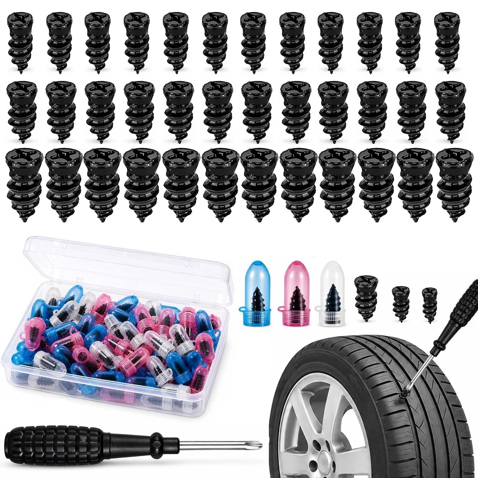 85 Piece Tyre Repair Screw Kit, Tubeless Puncture Plugs for Cars and Bikes