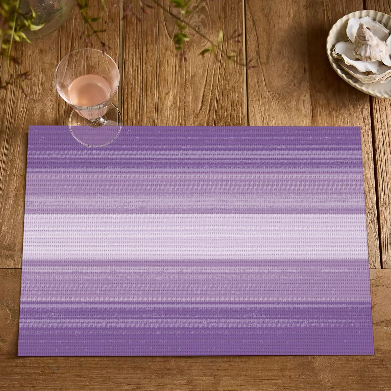 Artoid Mode Purple Gradient Stripes Placemats Set of 4, Washable Heat Resistant Non-Slip Woven Plastic Mardi Gras PVC Place Mats for Farmhouse Party Kitchen Dining Decor