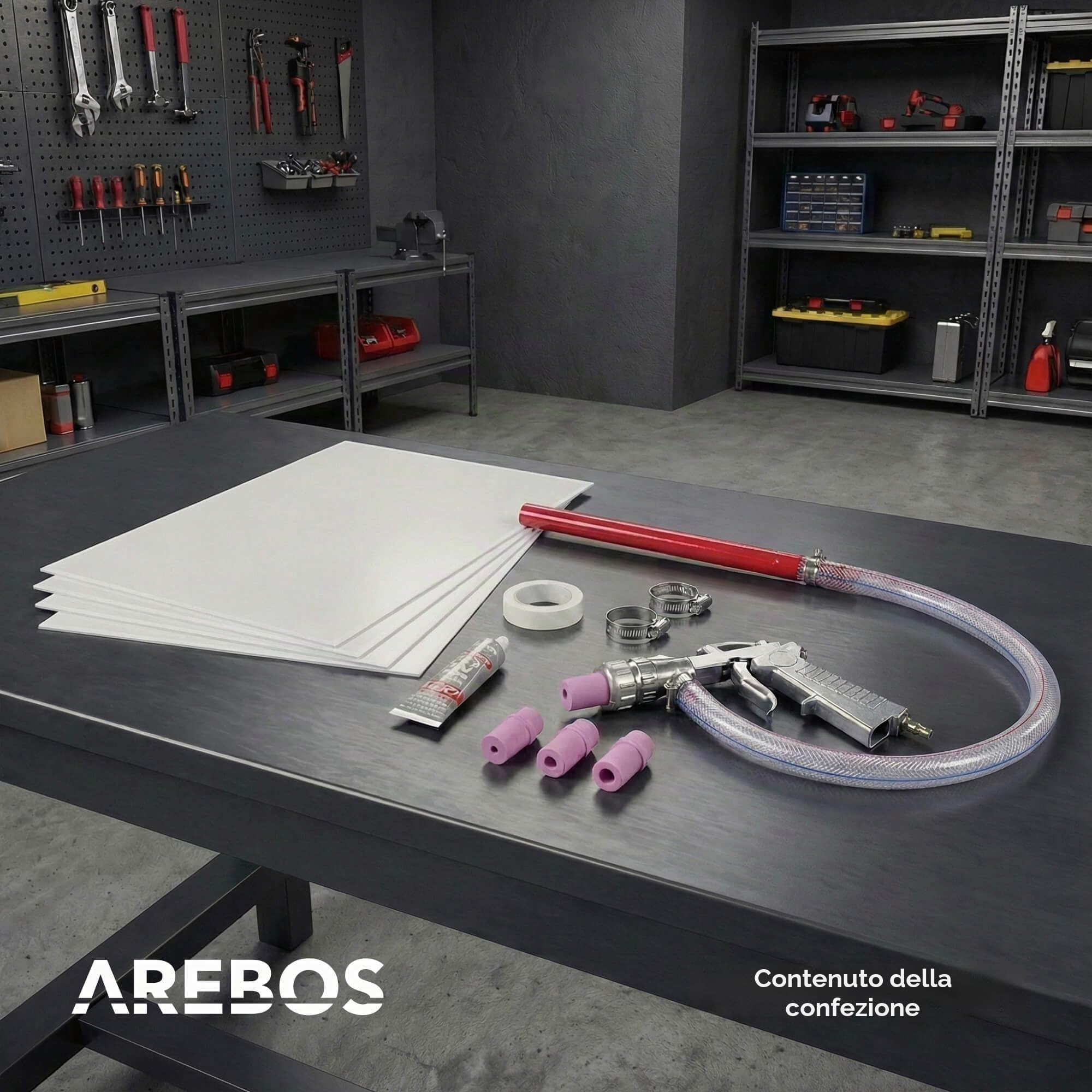 Arebos Cabina sabbiatrice 90 litri Sabbiatrice pistola getto 4 ugelli ceramica