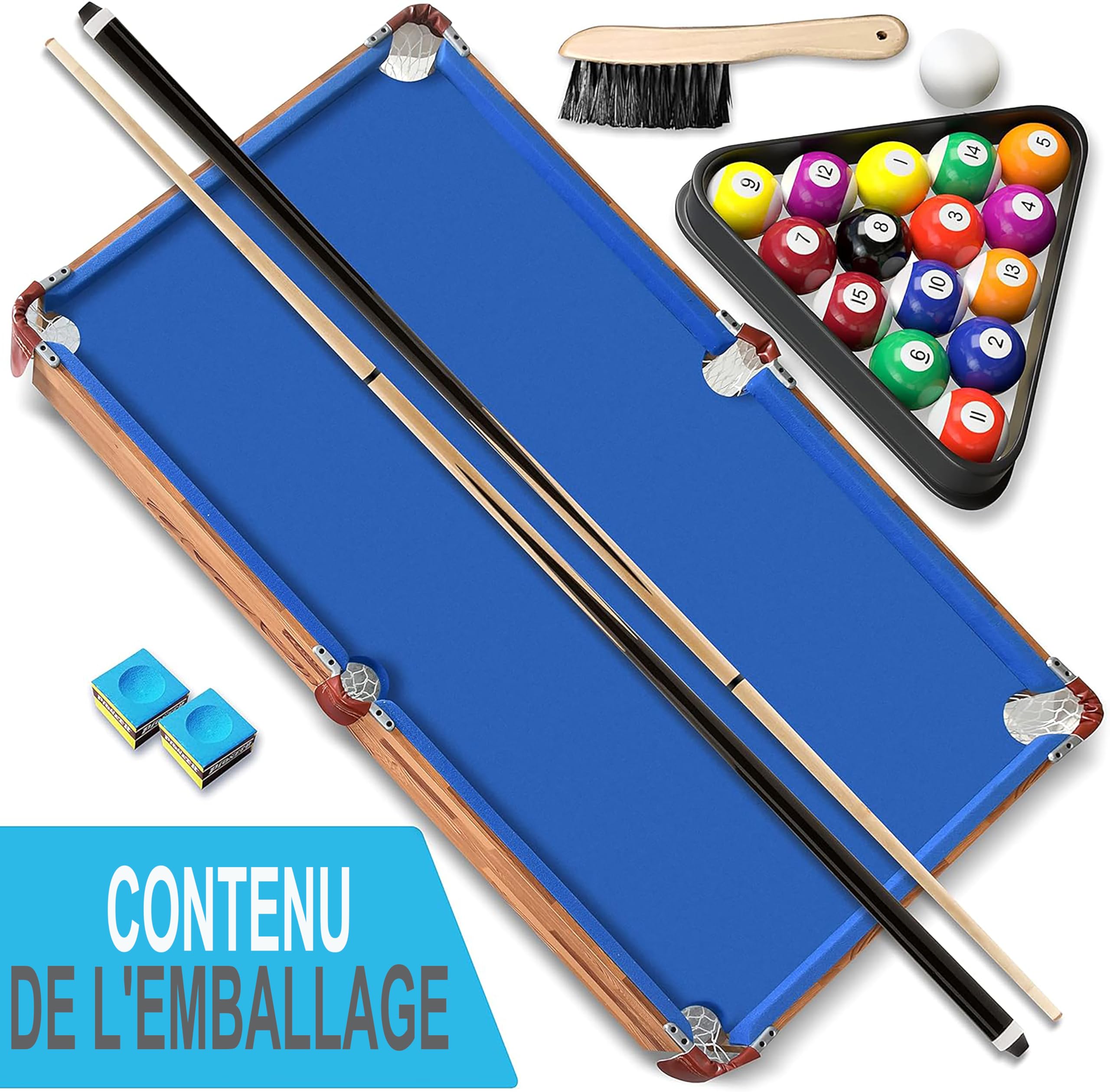 SereneLife Billard-Table de Billard Pliable de 1,4m, Portable,pour Enfants/Adultes,avec Accessoires, Jeux d'intérieur et d'extérieur avec Queues, Boules et Triangle, Bleu