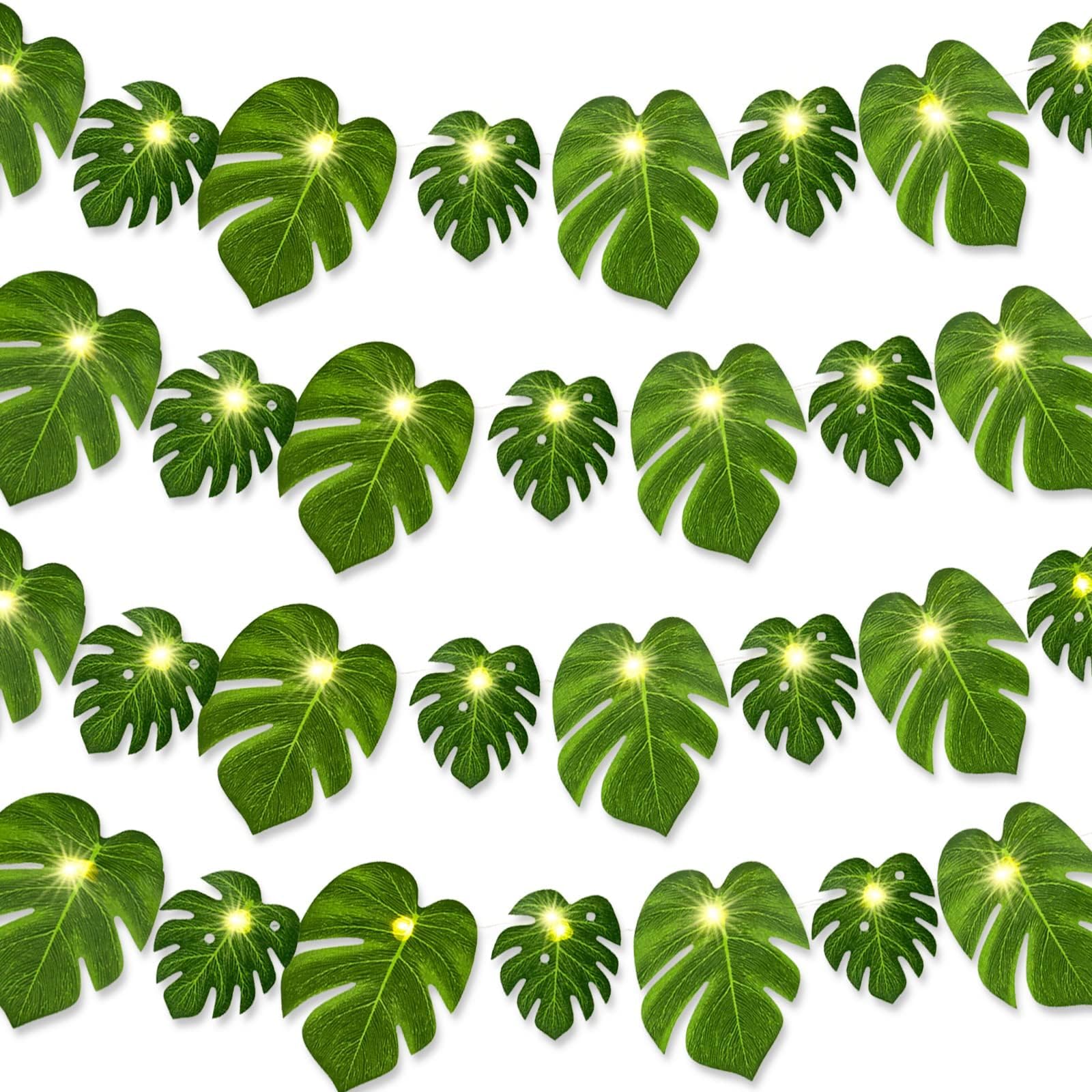 GuassLee Hawaiian Tropical Party Decoration String Lights-40 LED Monstera Leaf String Lights for Luau Aloha Jungle Themed Party Decorations Supplies