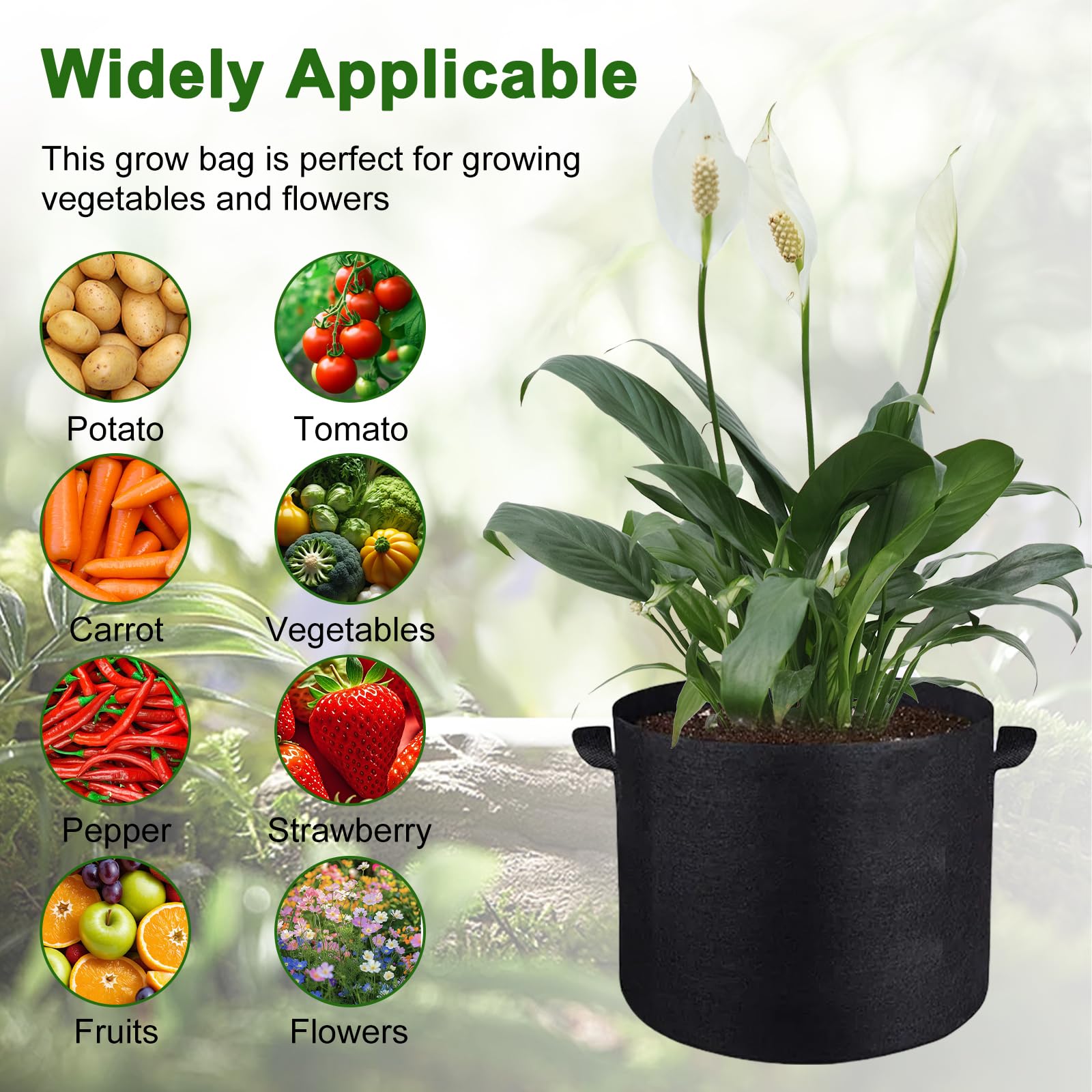 Lot de 10 sacs de culture pour légumes, sacs de culture de 37 litres, pots en tissu non tissé épais avec poignées, conteneurs de culture pour légumes et fleurs
