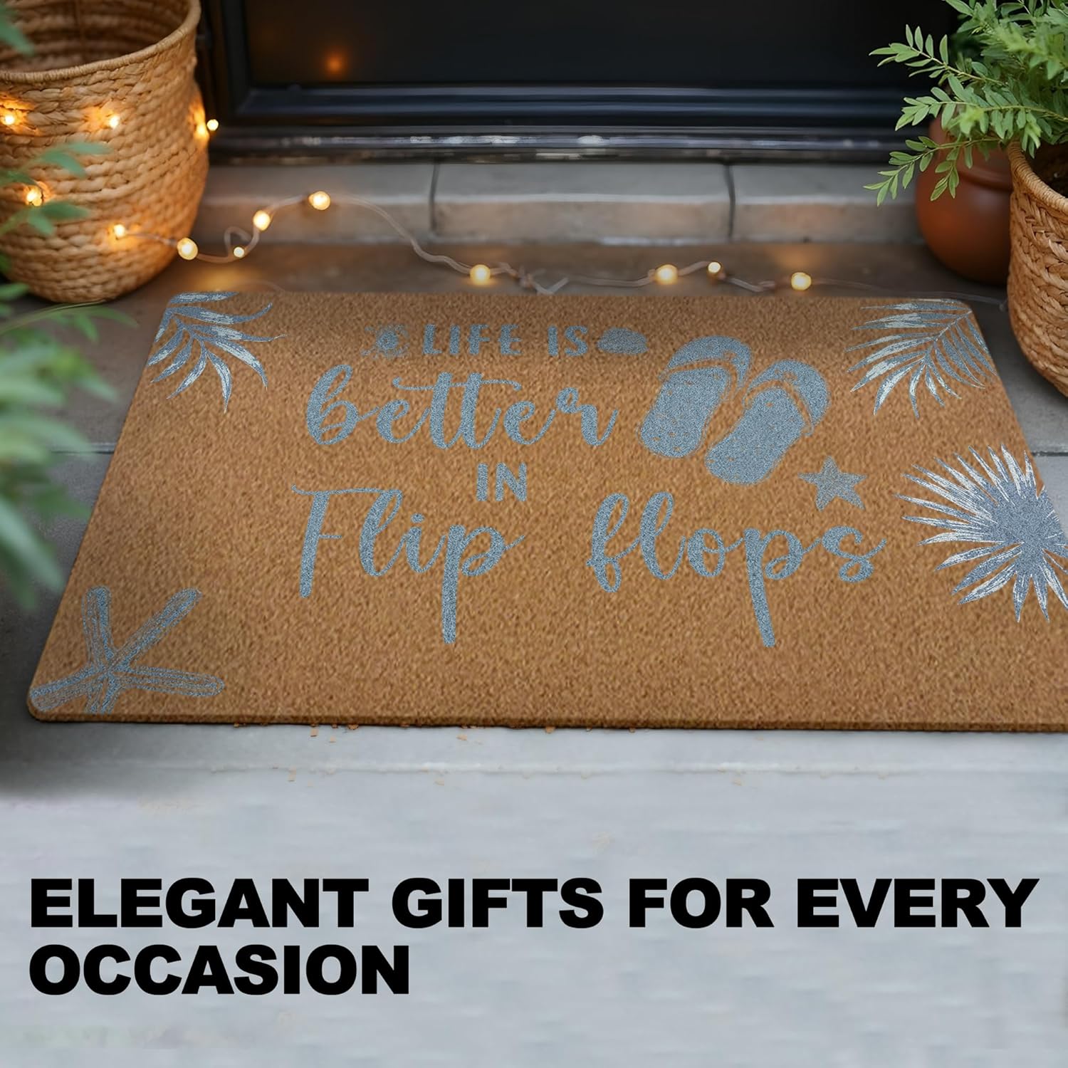 huester Coastal Beach Door Mat, Ocean Coastal Beachy Welcome Mat, Life is Better in Flip Flops Decorative Home Indoor Outdoor Porch Front Door Entrance Outside Welcome Doormat, 17x30 Inch