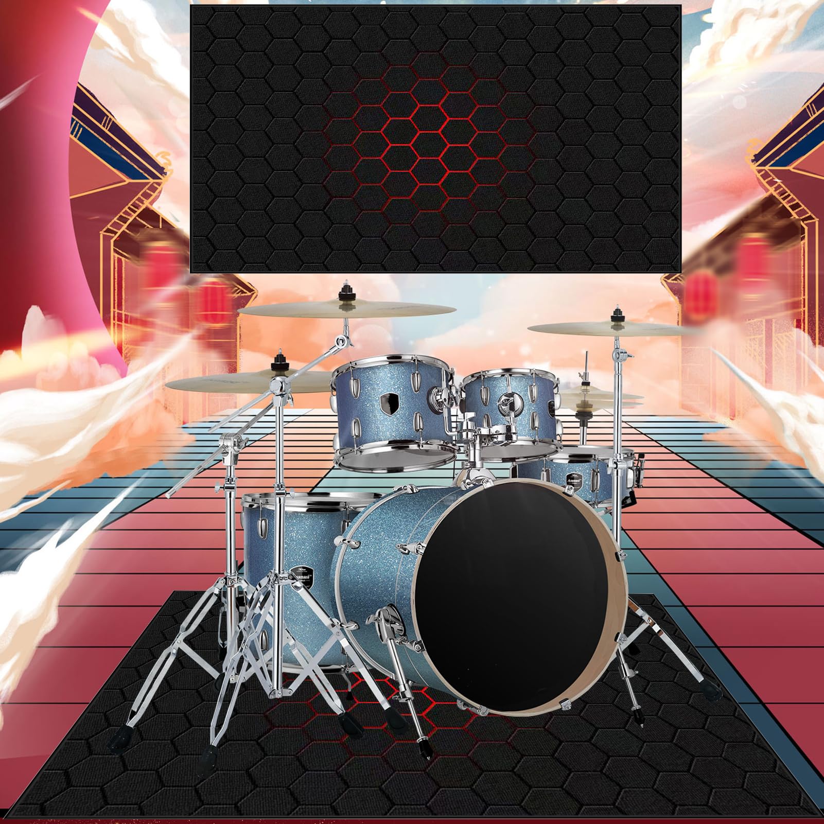 Schlagzeugteppich Drum Teppich, Schlagzeug Teppich, rutschfeste Trommel Teppiche, Antivibrationsmatte, Elektronisch Snare Klavier Musikinstrumente Teppich, Schalldichte Teppich 160 x 100 cm