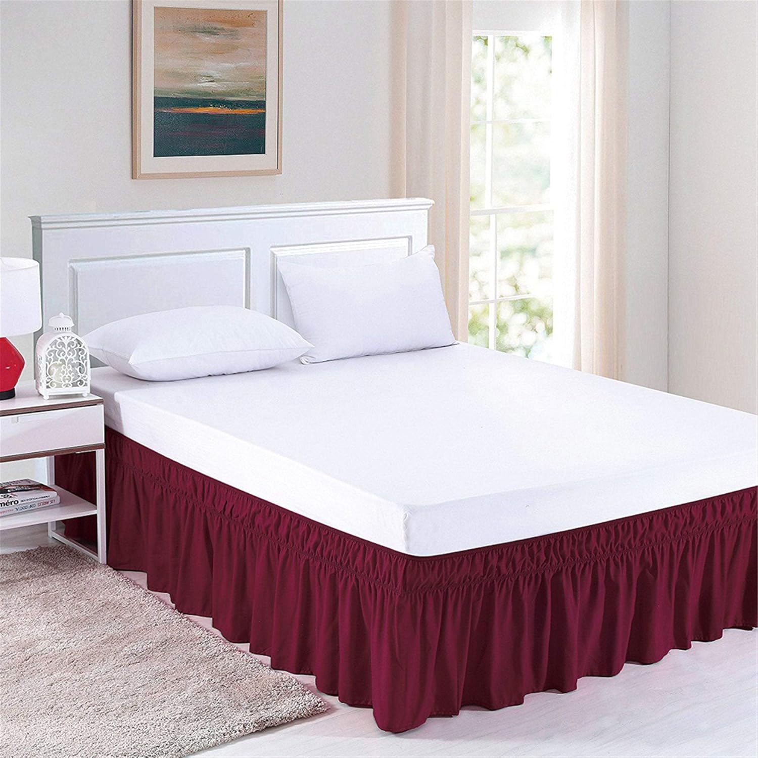 Queen/King Wrap Around Bed Skirts, 14 Inch Drop Ruffled Bed