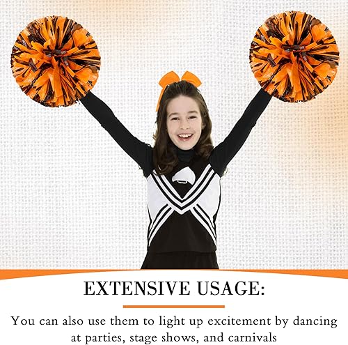 Miniatura 117 de Hanaive 3 pompones de animadora y lazo grande para animadora para el pelo, suministros metálicos para animadora de espíritu de equipo, deportes