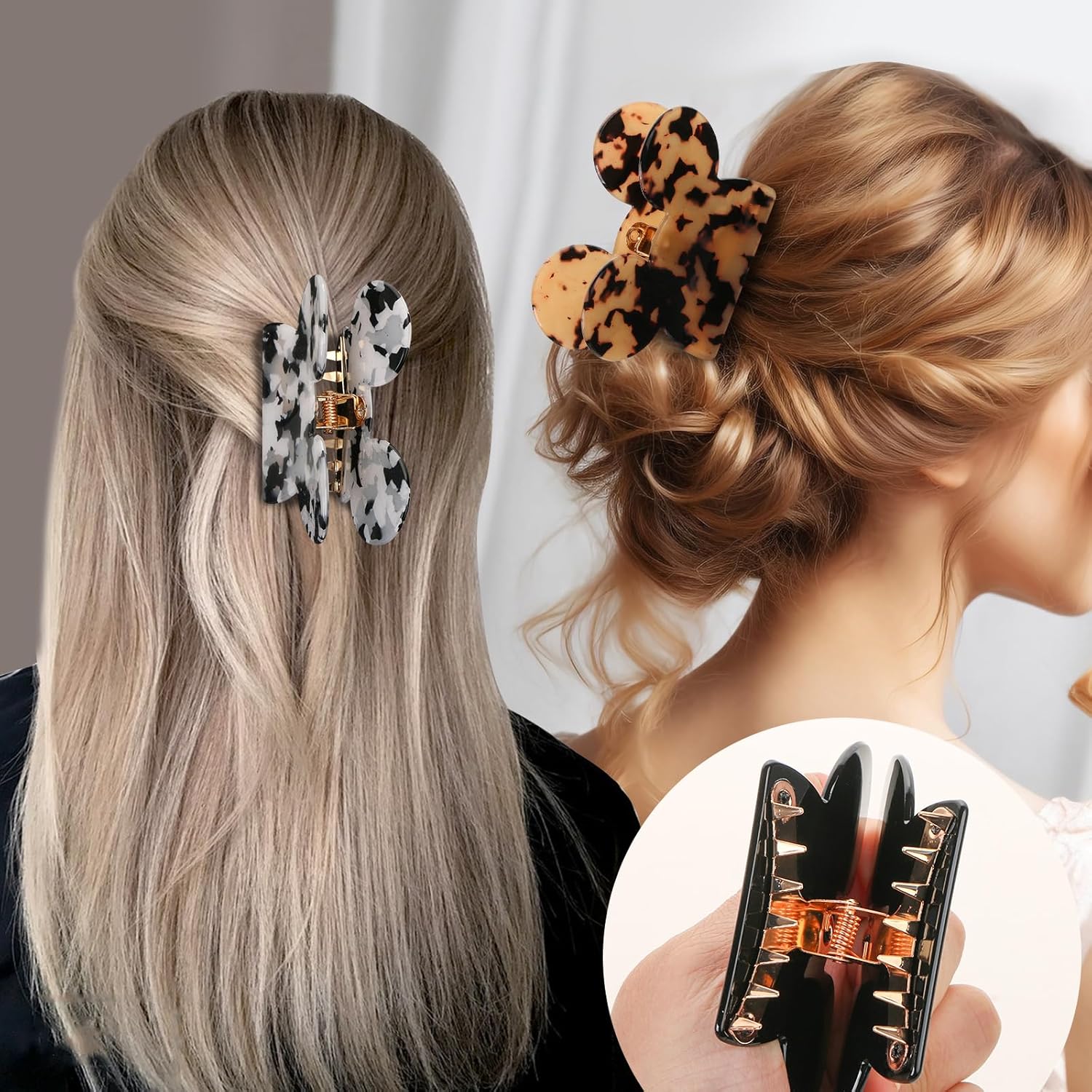 3Pcs Acrylic Hair Clip, Mouse Head Hair Claw Clips for Ladies' Thin Medium Curly Hair, Non-slip Hair Catch Barrette, Strong Hold Jaw Clamp Women Fashion Hair Styling Accessories - Image 4