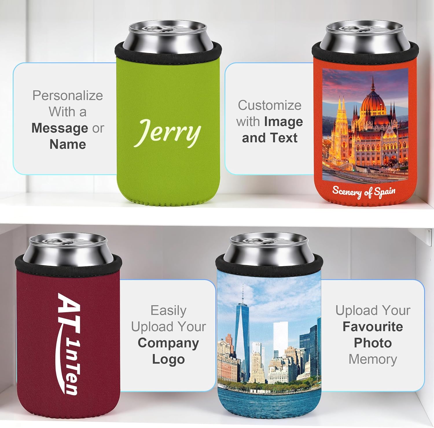 Custom Can Coolers Sleeves 50-3000 Pack Bulk for 12 OZ Standard Cans & Bottles, Personalized Insulated Drink Holder with Logo/Image/Text for Anniversary Wedding Birthday Party Fishing Picnics