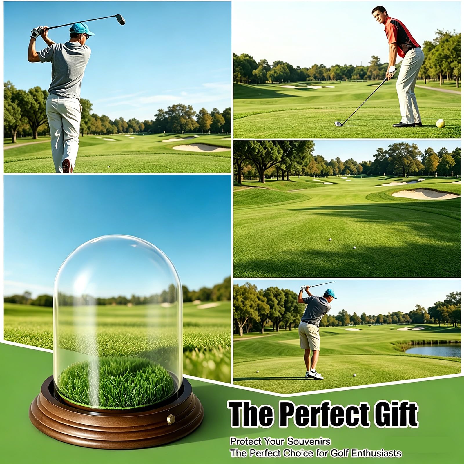 Vitrina para pelotas de golf con iluminación LED, soporte de recuerdo de cristal transparente con base de madera, soporte para pelotas de golf para recuerdos y coleccionables (para 1 pelota