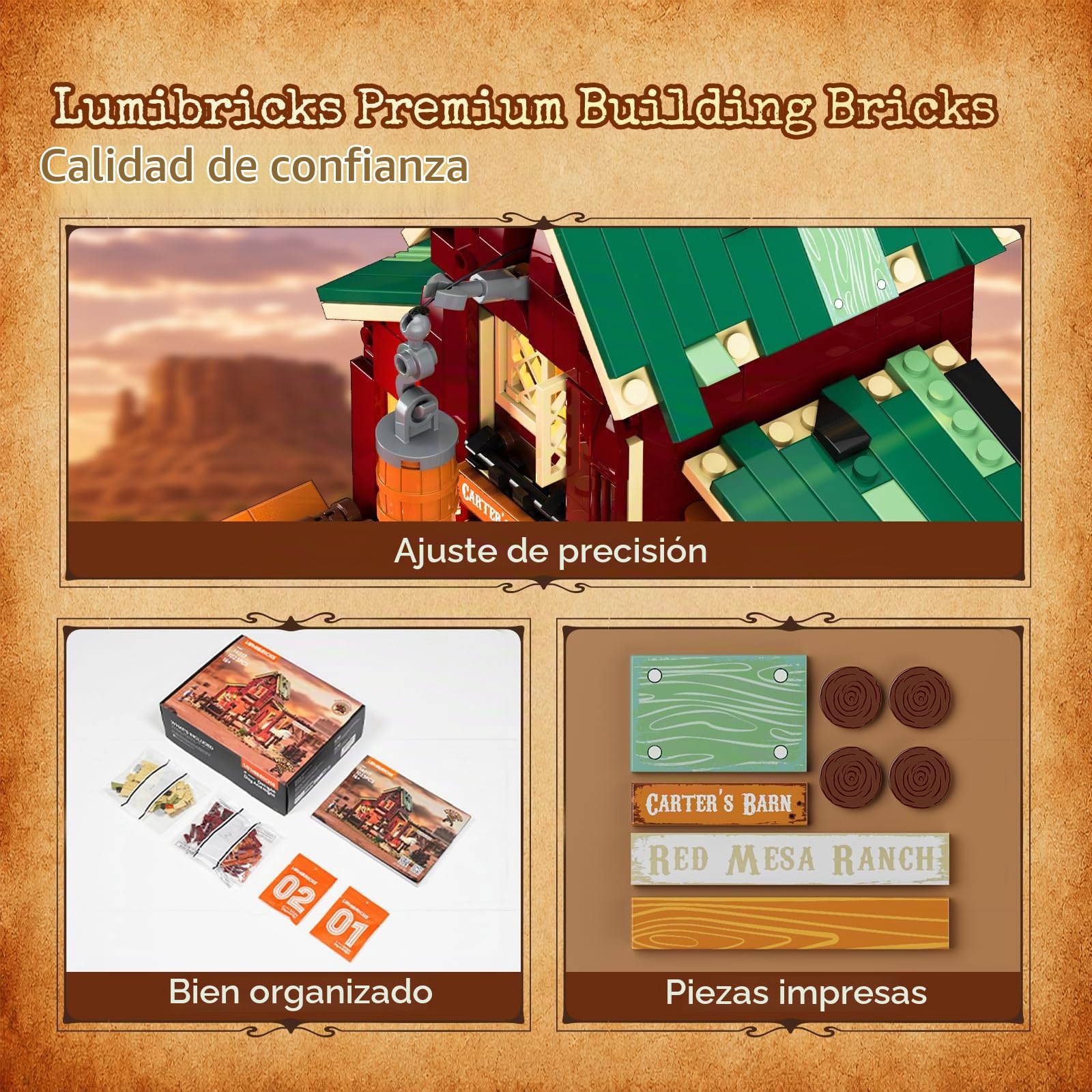 LUMIBRICKS Wild West Ranch Duel - Juego de bloques de sujeción con iluminación LED, 1023 piezas, juego de maquetas de rancho occidental para adultos